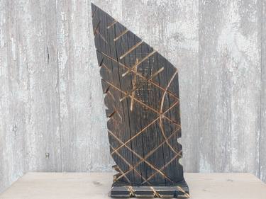 Black abstract wood sculpture Modern decor Abstract wooden art thumb
