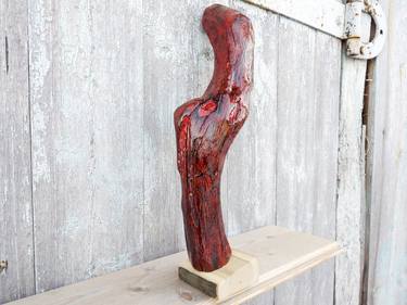 Wooden Red Abstract Sculpture thumb