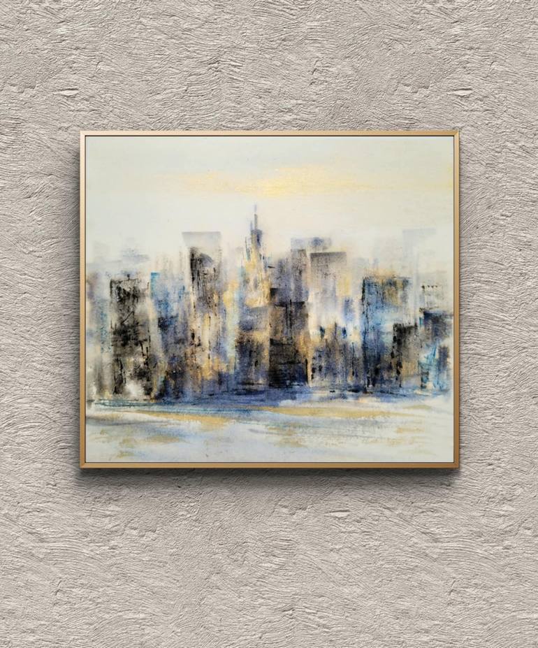 Original Abstract Cities Painting by Margot Tohkou Olejniczak