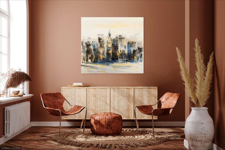 Original Abstract Cities Painting by Margot Tohkou Olejniczak