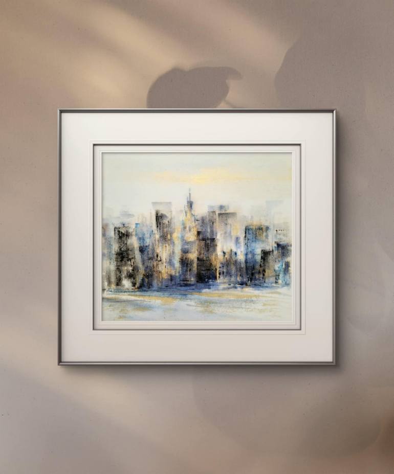 Original Abstract Cities Painting by Margot Tohkou Olejniczak