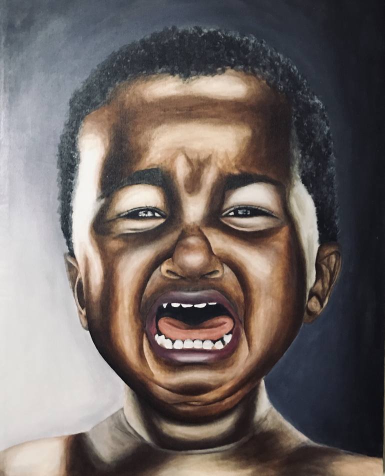 Boy Crying Portrait Handmade Exclusive Artwork Hyper Realistic Acrylic Painting Wall Art African Boy Framed Painting And Free Delivery Painting By Theekshana Ravishan Saatchi Art