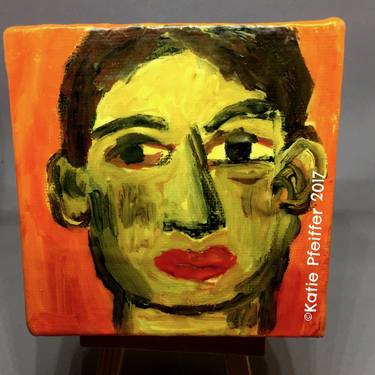 Miniature Mini Portrait Painting named CHRIS with wood stand thumb
