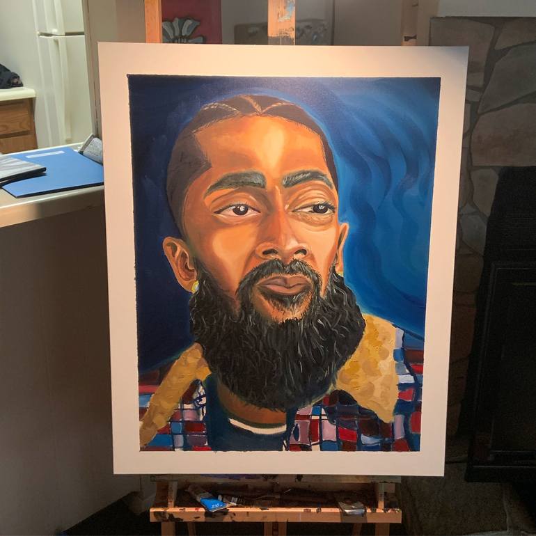 Nipsey Hussle Watercolor Portrait Print on Canvas American 