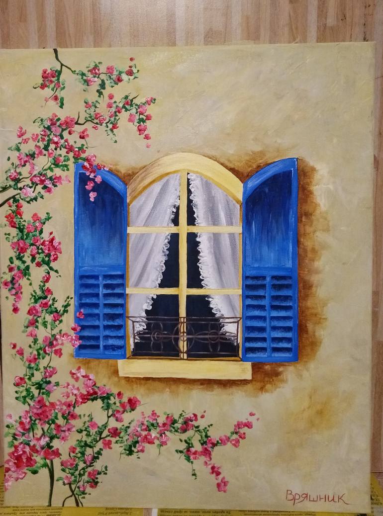 Window With Flower Painting By Julia Vryashnik Saatchi Art