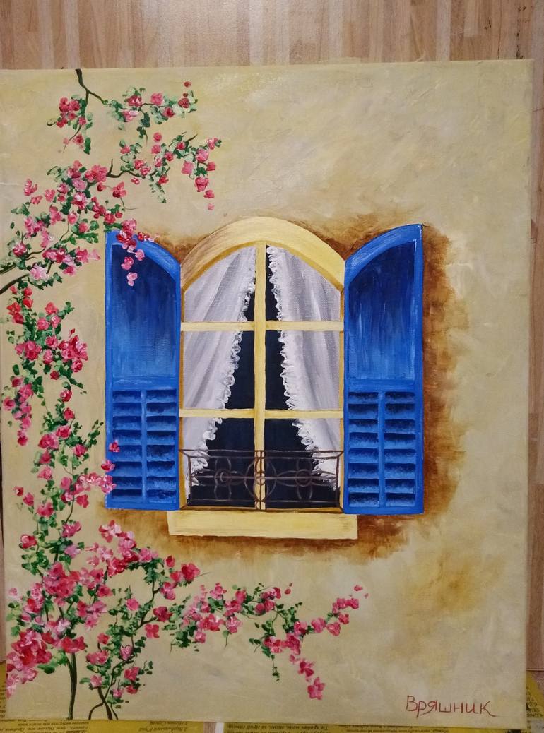 Window with flower Painting by Julia Vryashnik