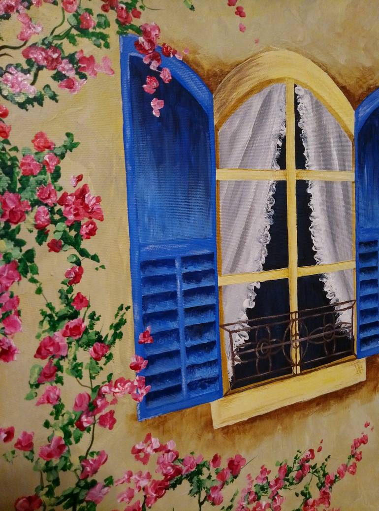 Window with flower Painting by Julia Vryashnik