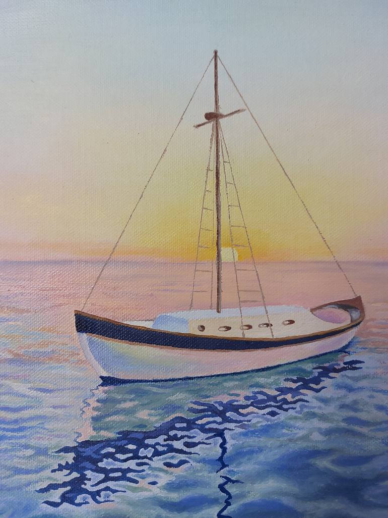 Original Expressionism Boat Painting by Natallia Gromova