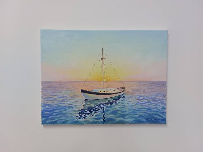 Original Expressionism Boat Painting by Natallia Gromova