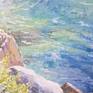 I like the island of Crete in Greece. It inspires me a lot. I wanted to display the play of light and color in water from smoky purple-pink on the horizon to saturated deep-cyan on the foreground.