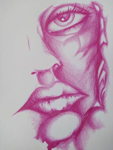 Insomnia. Pink portrait of man, who dasn't sleep in surrealistical dada style thumb