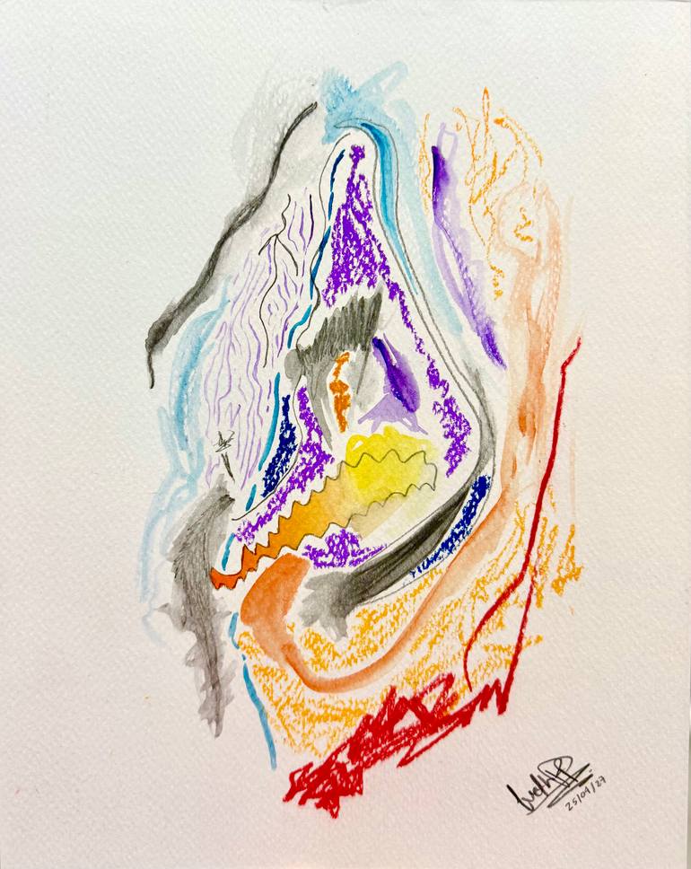 Original Abstract Mixed Media by Natalia Piracoca | Abstract Art on Paper | The waves of your hair