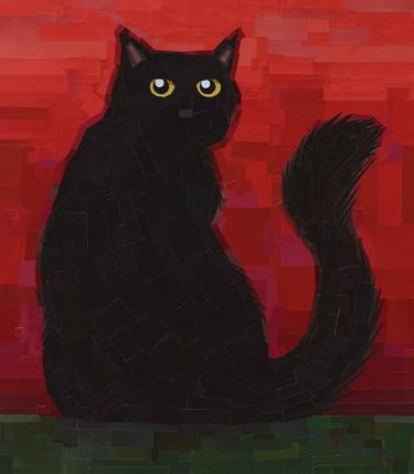 Black Cat on Red Background thumb