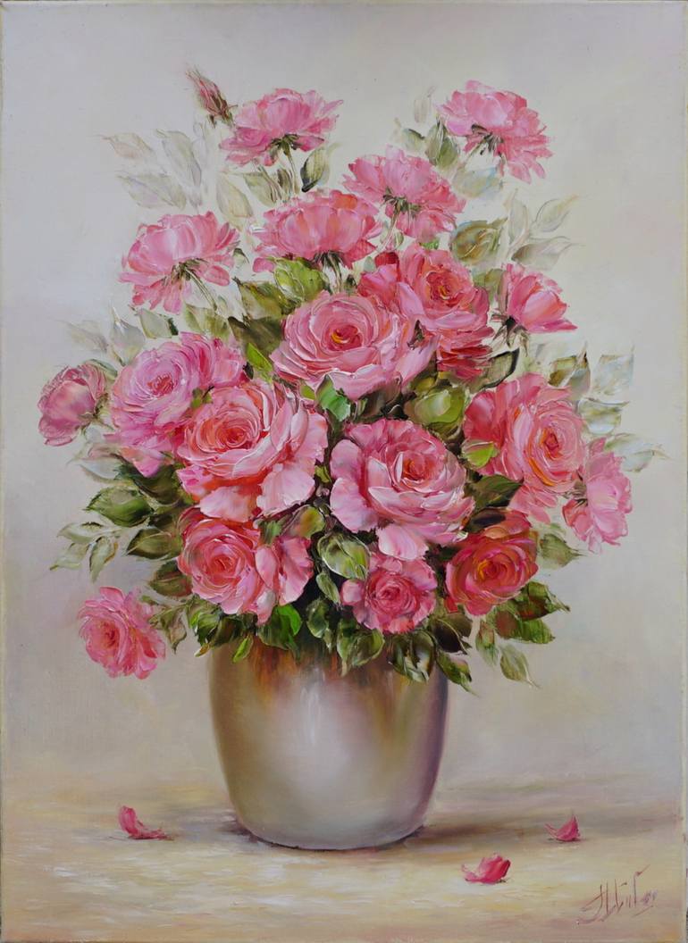 Oil painting Pink roses Painting by Oleksiy Minkach | Saatchi Art