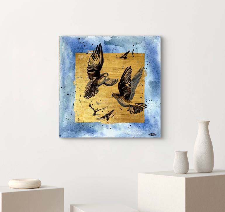 Original Art Nouveau Animal Mixed Media by Olga Oplyart