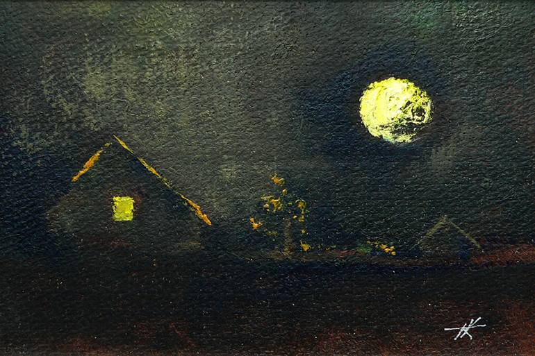 Original Landscape Painting by George Tisza-kalmar | Abstract Art on Canvas | The darkness of the night