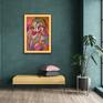 On the dark green wall
