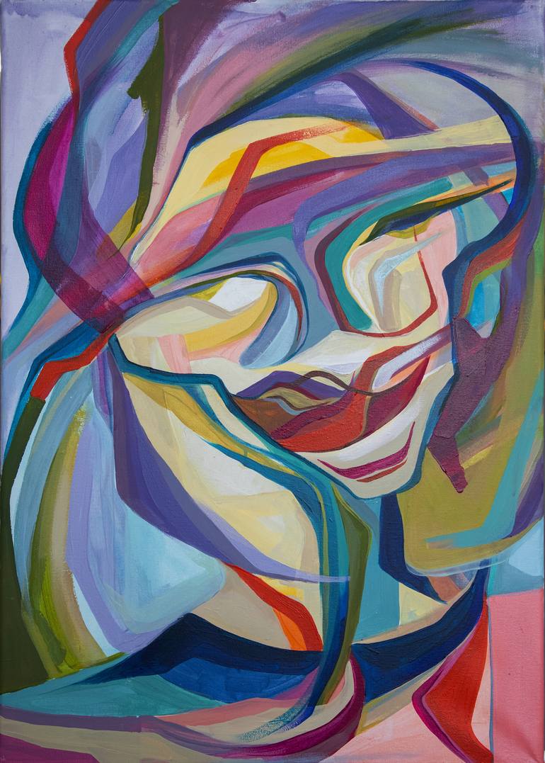 Original Abstract Painting by Olja Mesec | Abstract Art on Canvas | Lady with the hat
