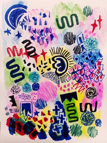 Original Abstract Expressionism Graffiti Mixed Media by Jane Williams