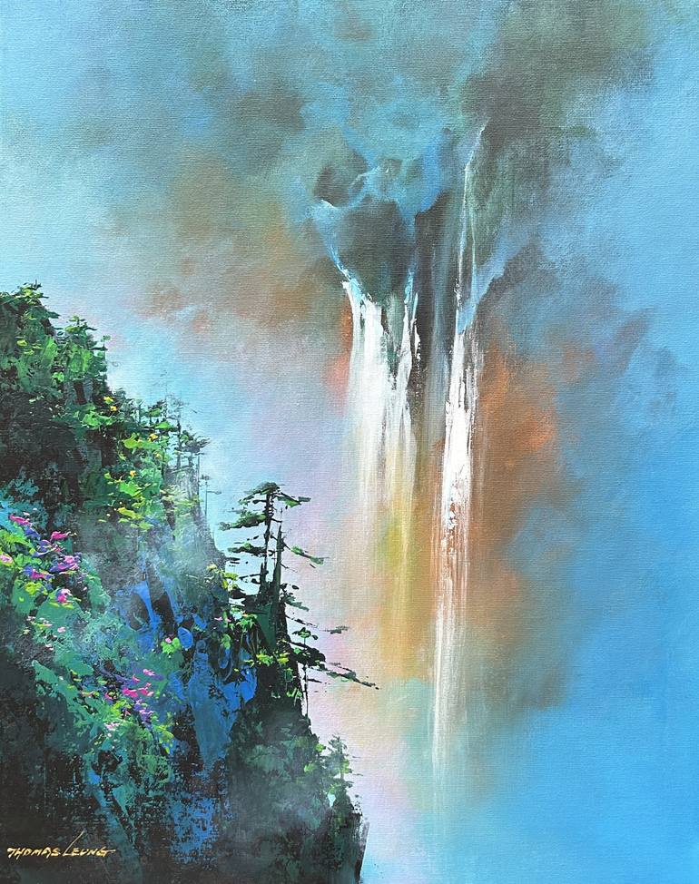Waterfall Outlook Painting by Thomas Leung | Saatchi Art