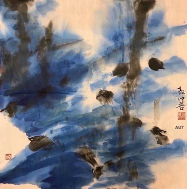 AU7 Rising I - Original Abstract Ink Painting On The Rice Paper thumb