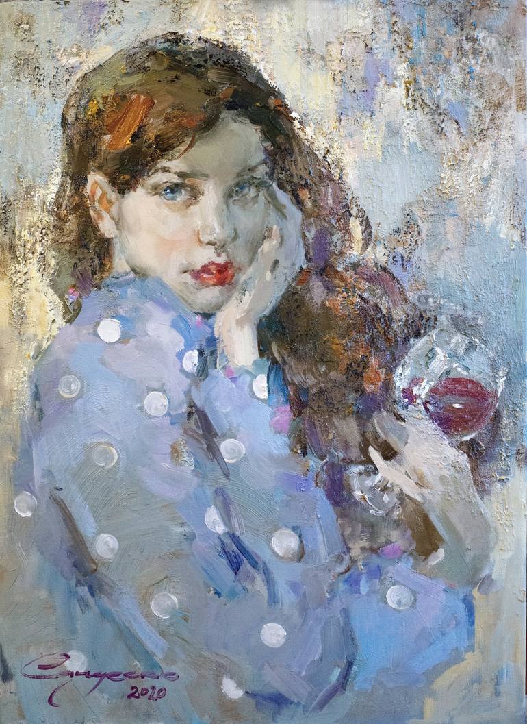 GIRL WITH WINE Painting by Ksenia Sandesko Saatchi Art