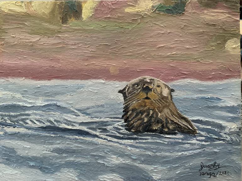 otter oil painting