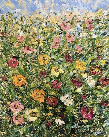 Strawflowers Garden Impasto Oil Painting On Canvas thumb