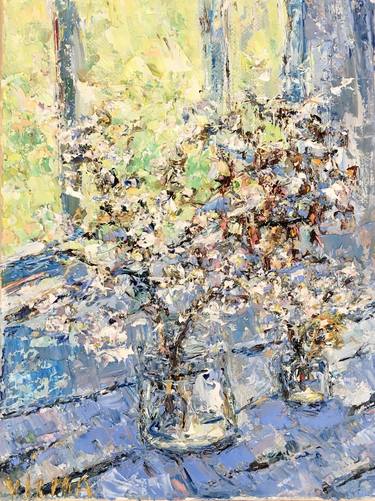 Spring Flowers Bouquet Impasto Oil Painting On Canvas thumb