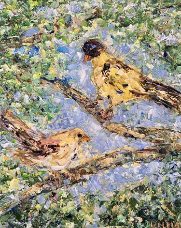 Colorful Birds Impasto Oil Painting On Canvas thumb