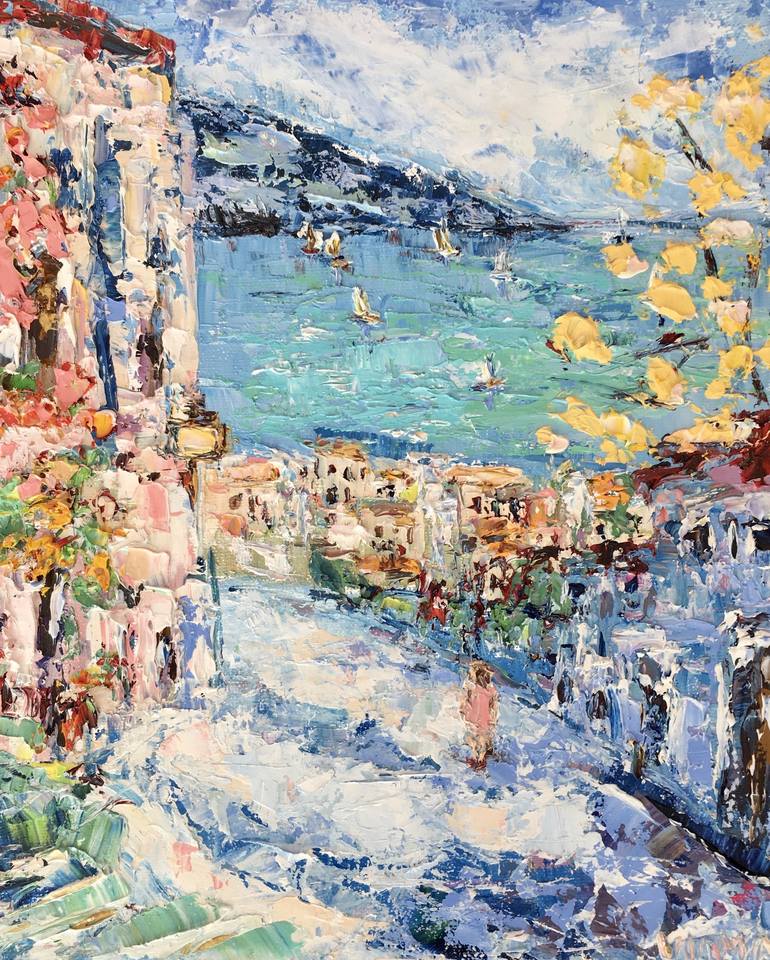 Positano Painting on Canvas, Original Art, Amalfi Coast, Italy