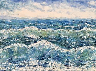 Sea Impasto Oil Painting On Canvas Original Waves Seascape Art thumb