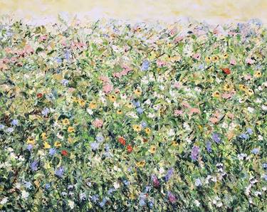 Large Flowers Meadow Impasto Oil Painting On Canvas Original Art thumb