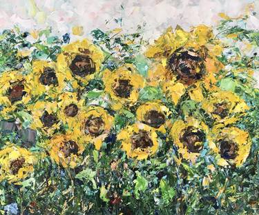 Sunflowers Field Impasto Oil Painting On Canvas Floral Artwork thumb