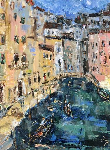 Venice Italy Cityscape Oil Painting On Canvas Gondola Night Art thumb