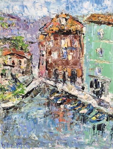 Malcesine Italy Landscape Oil Painting On Canvas Original Artwork thumb