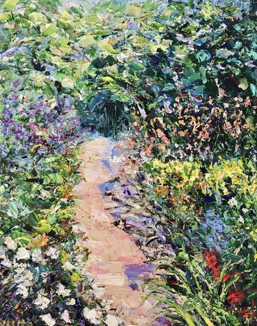 Blooming Garden Path Impasto Oil Painting On Canvas Floral Art thumb