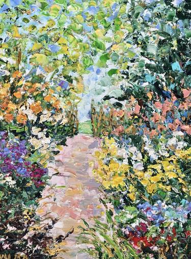 Blooming Garden Oil Painting On Canvas Flowers Landscape thumb