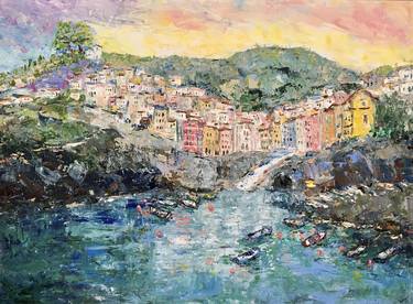 Riomaggiore Cinque Terre Oil Painting On Canvas Italy Landscape thumb