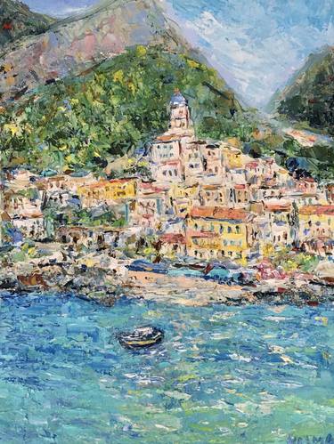 Amalfi Coast Oil Painting On Canvas Original Italy Seascape thumb