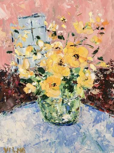 Flowers Bouquet Oil Painting On Canvas Board Floral Still Life thumb