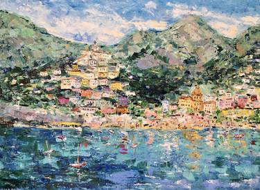 Large Amalfi Coast Oil Painting On Canvas Italy Seascape thumb
