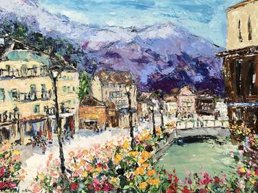 Chamonix Mont Blanc Oil Painting On Canvas French Alps Landscape thumb