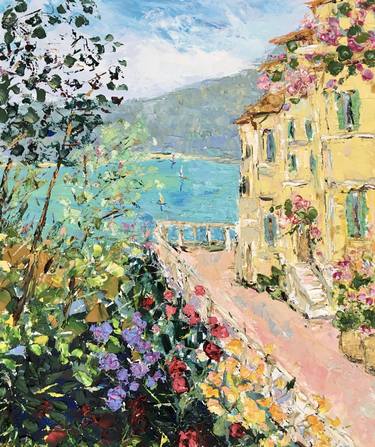 Blooming Terrace Oil Painting On Canvas Yellow House Artwork thumb