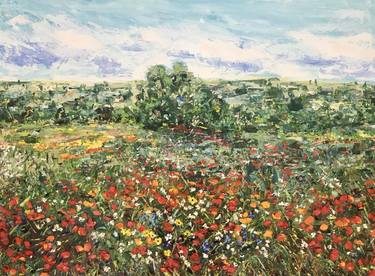 Red Poppies Field Oil Painting On Canvas Summer Landscape thumb