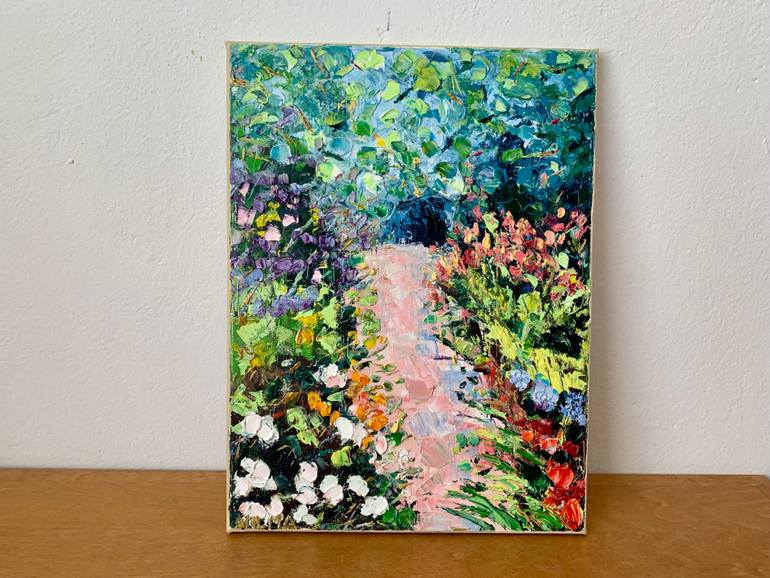 Blooming Garden Impasto Oil Painting On Canvas Flowers Landscape ...