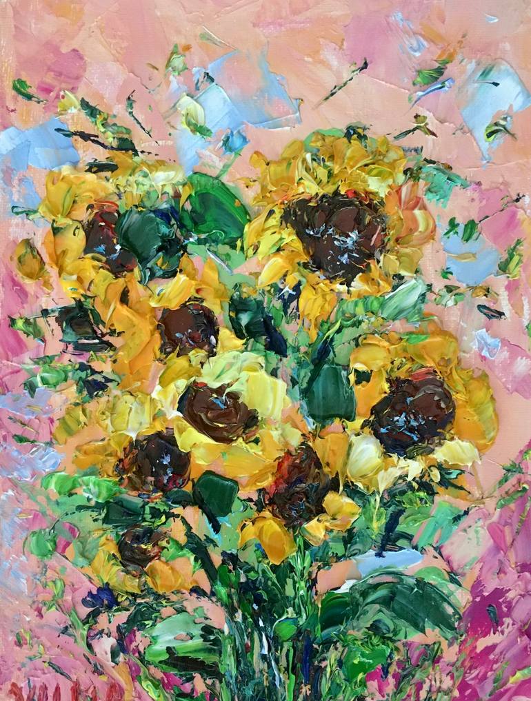 Sunflowers Impasto Oil Painting On Canvas Board Floral Garden Art ...