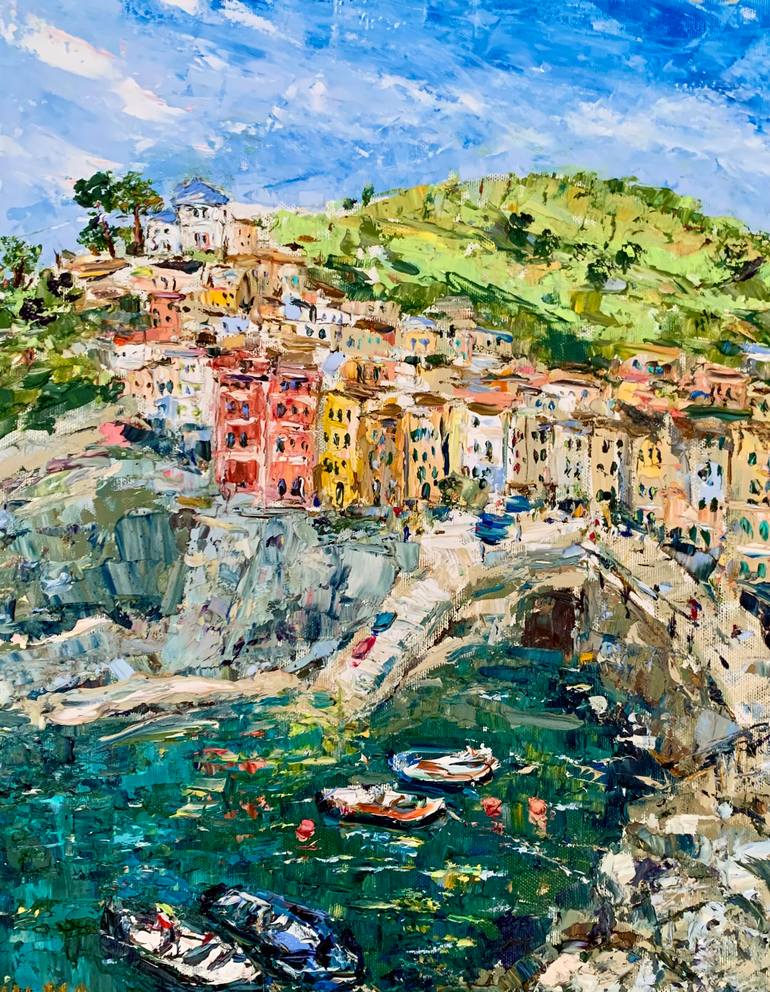 Riomaggiore Cinque Terre Oil Painting On Canvas Italy Coast Painting by ...