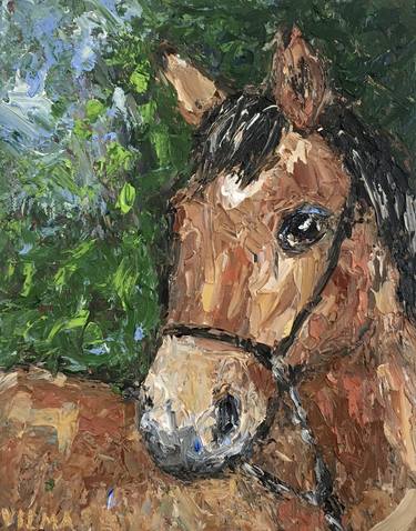 Brown Horse Impasto Oil Painting On Canvas Original Signed Animal Wall Art Decor thumb