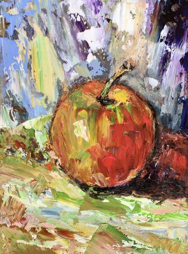 Red Apple Still Life Oil Painting On Canvas Kitchen Wall Art thumb